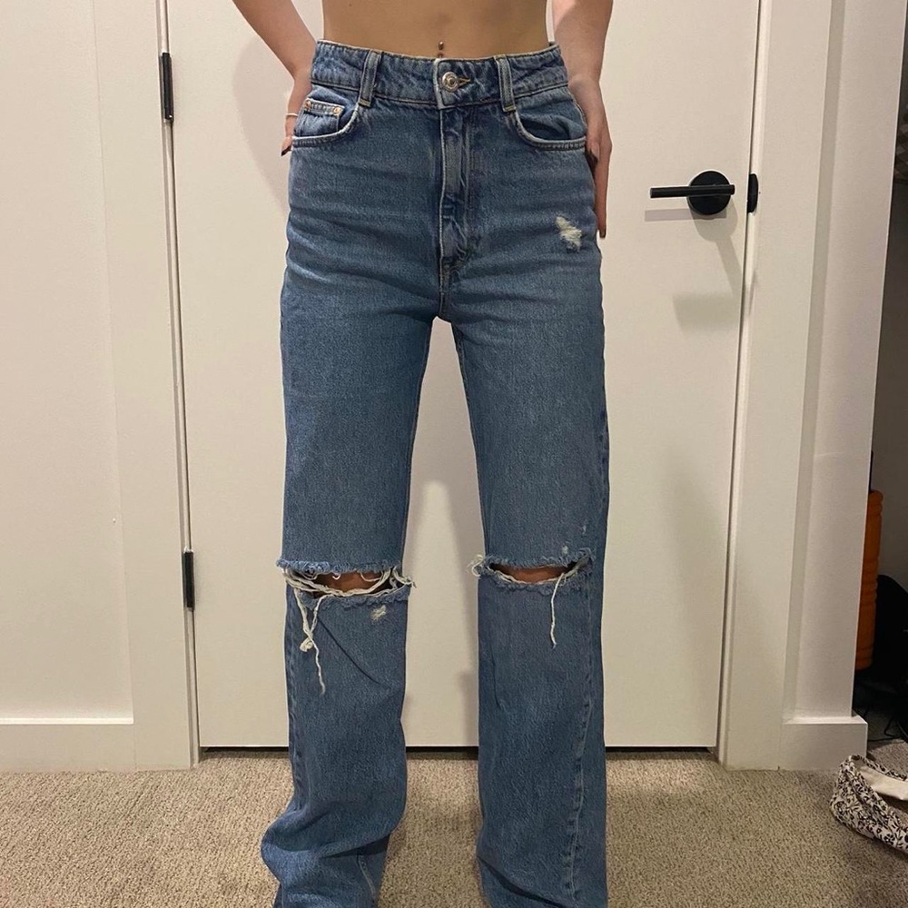 Zara Wide Leg Ripped Jeans